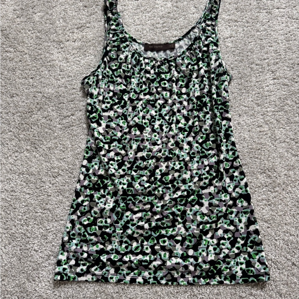Ann Taylor LOFT Green and Black Patterned Tank Top